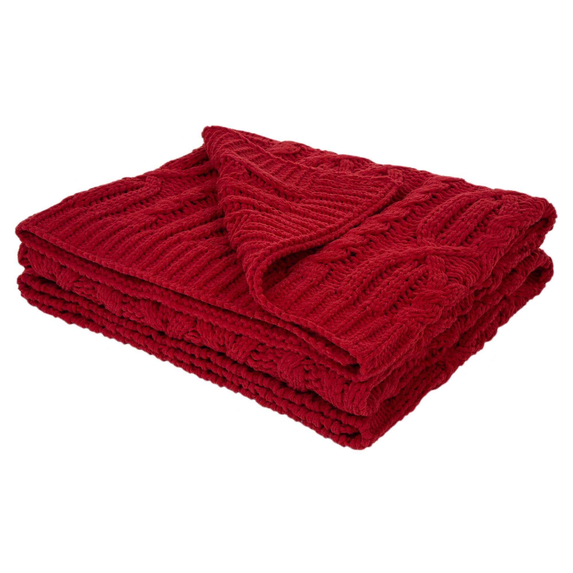 Glitzhome® Knitted Polyester Red Throw Blanket